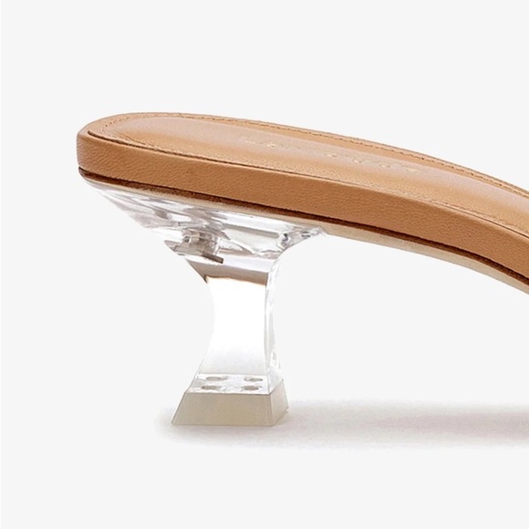 Larroude Vivi Lucite Mule In Tan Leather and Vinyl - Picture 3 of 11